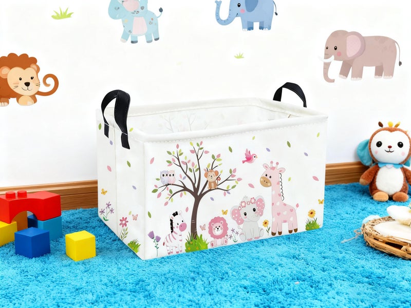 Essme Rectangular Animal Baskets,Pink Storage Basket with Handles for Girls Room Decor,Cute Storage Bin(Pink animal) - Image 5